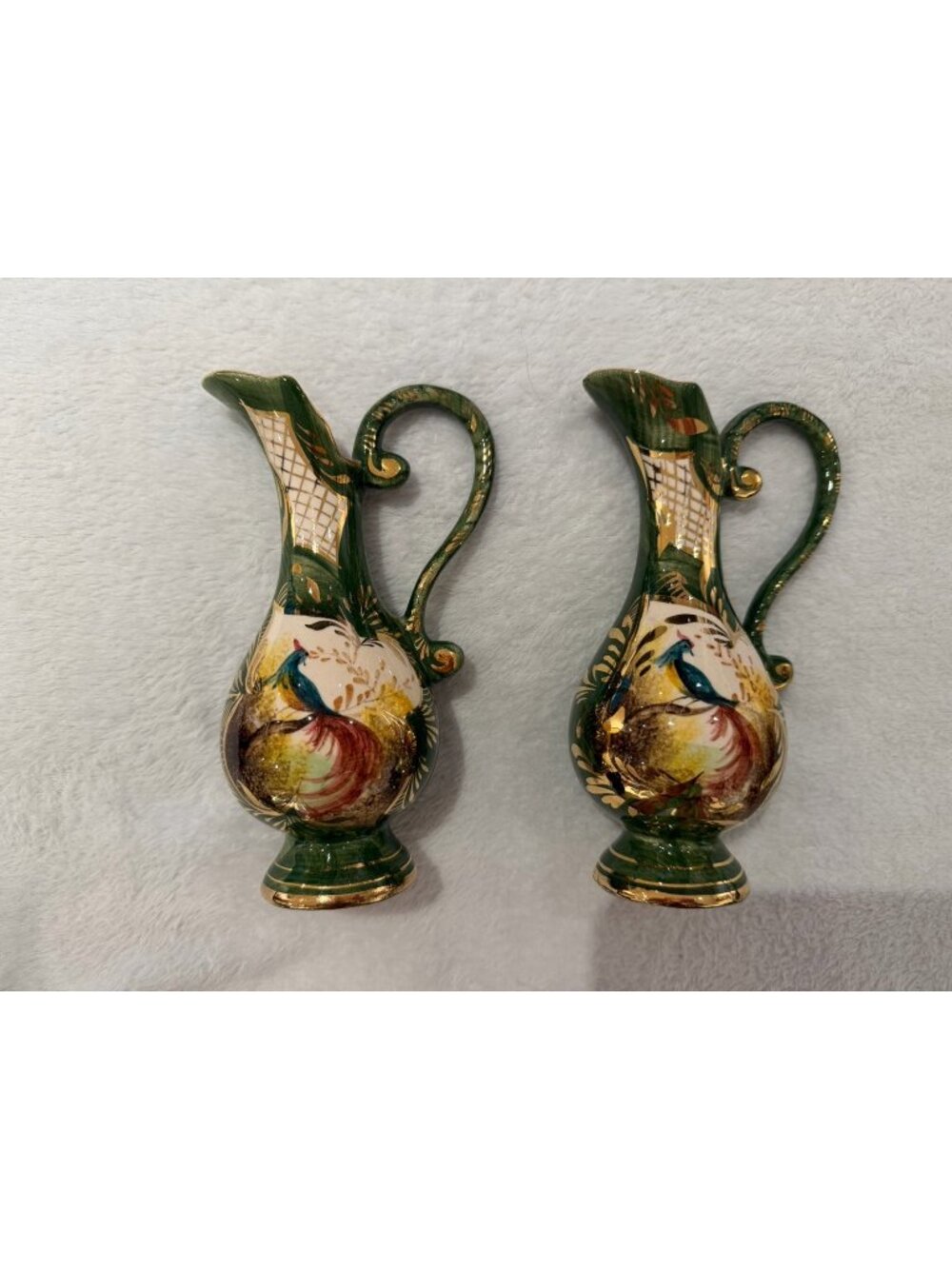 Vintage Pair H. Bequet Quaregnon Belgium Ceramic Pitcher